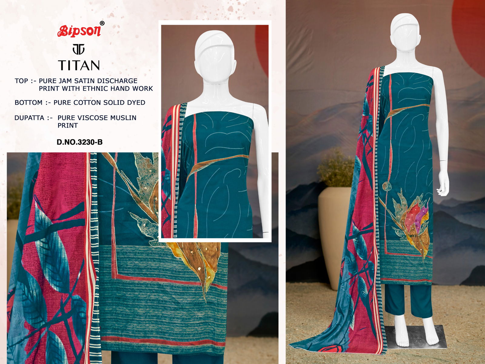 Titan 3230 By Bipson Jam Satin Printed Dress Material Suppliers In India
